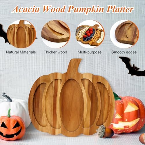 Wood Pumpkin Decor Platter Halloween Charcuterie Boards Fall Serving Dishes in 15 x 13 inch-Pumpkin in Acacia, alternate view