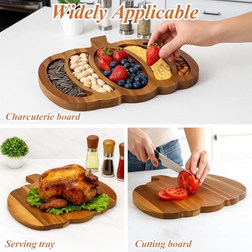 Wood Pumpkin Decor Platter Halloween Charcuterie Boards Fall Serving Dishes in 15 x 13 inch-Pumpkin in Acacia, alternate view