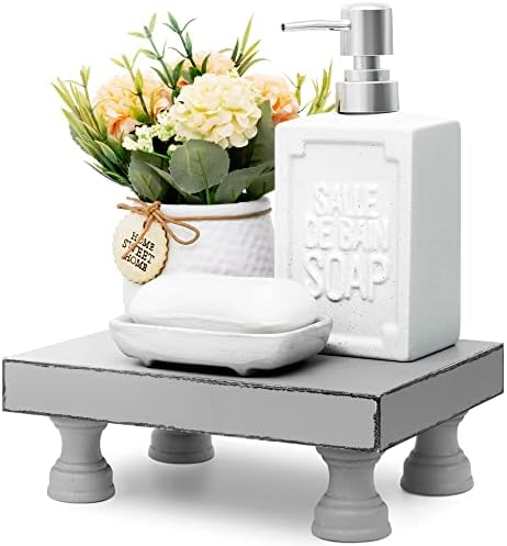 Wood Riser & Display Stand for Farmhouse Kitchen Storage, Gray in Gray - Paulownia Wood