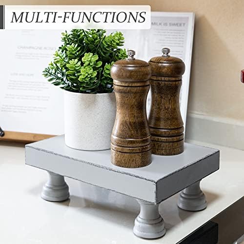 Wood Riser & Display Stand for Farmhouse Kitchen Storage, Gray in Gray - Paulownia Wood, alternate view 3