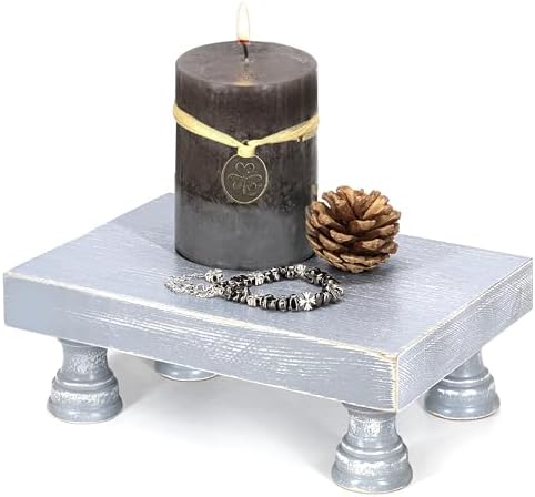 Wood Riser & Display Stand for Rustic Kitchen Counter, Gray in C-Pine Wood-Gray