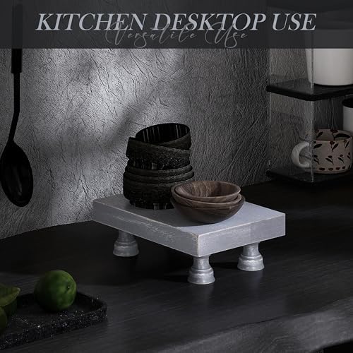 Wood Riser & Display Stand for Rustic Kitchen Counter, Gray in C-Pine Wood-Gray, alternate view 3