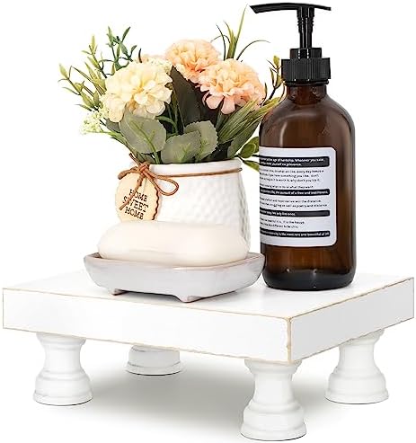 Wood Riser & Display Stand for Rustic Kitchen Decor, White in C-White
