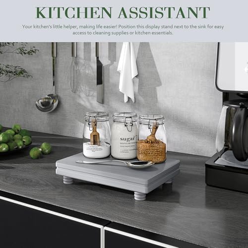 Wood Riser: Farmhouse Display Stand for Kitchen Counter, Gray in Gray, alternate view 3