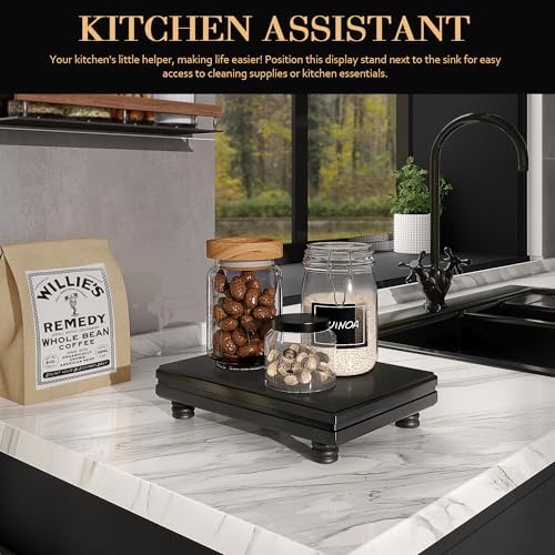 Wood Riser for Decor: Display Stand for Kitchen Modern Decor, Black in Black, alternate view 3