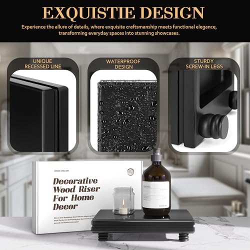 Wood Riser for Decor: Display Stand for Kitchen Modern Decor, Black in Black, alternate view 5