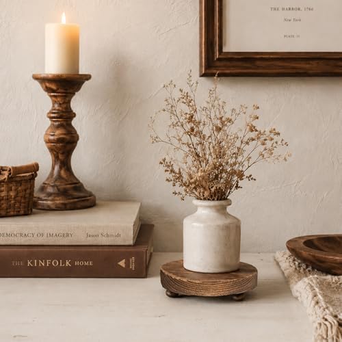 Wood Riser for Display Stand, 4.72inch Holder for Rustic Farmhouse Decor, Tiered Tray Decorations, Round, alternate view 3