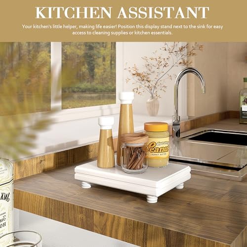 Wood Riser for Home Decor: Display Stand for Kitchen Counter, White in White, alternate view 3