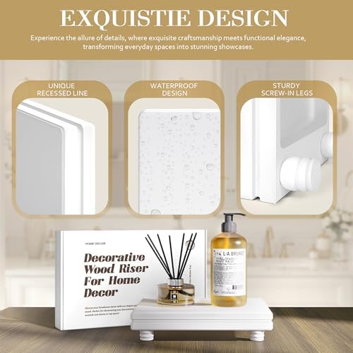Wood Riser for Home Decor: Display Stand for Kitchen Counter, White in White, alternate view 5