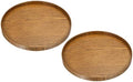 Wood Serving Tray 12 Inch, 2 Pack Round Decorative Platter for Home Decor Kitchen Table Candle Holder, Brown in