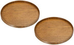 Wood Serving Tray 12 Inch, 2 Pack Round Decorative Platter for Home Decor Kitchen Table Candle Holder, Brown in