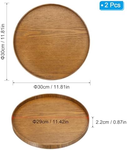 Wood Serving Tray 12 Inch, 2 Pack Round Decorative Platter for Home Decor Kitchen Table Candle Holder, Brown in, alternate