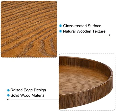 Wood Serving Tray 12 Inch, 2 Pack Round Decorative Platter for Home Decor Kitchen Table Candle Holder, Brown in, alternate