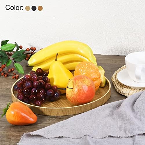 Wood Serving Tray 12 Inch, 2 Pack Round Decorative Platter for Home Decor Kitchen Table Candle Holder, Brown in, alternate