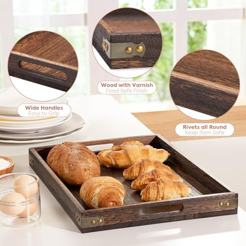 Wood Serving Tray - 17In Large Serving Tray with Handles | Decorative Tray in 1, alternate view 4