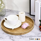 Wood Serving Tray 8 Inch, 2 Pack Round Decorative Platter for Home Decor Kitchen Table Candle Holder, Brown in 3, alternate