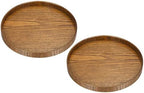 Wood Serving Tray 9 Inch, 2 Pack Round Decorative Platter for Home Decor Kitchen Table Candle Holder, Brown in 3