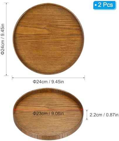 Wood Serving Tray 9 Inch, 2 Pack Round Decorative Platter for Home Decor Kitchen Table Candle Holder, Brown in 3, alternate