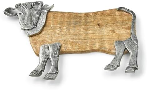 Wood Serving Tray, Charcuterie Platter Cheese Board with Cow Shape, 16.5X12 in Brown