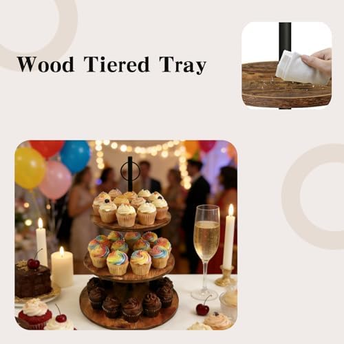 Wood Tiered Tray, Cup Cake Display Stand, 3-Tier Afternoon Tea Stand, Rustic Dessert Cupcake Holder for, alternate view 4
