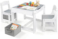 Wood Toddler Table and Chair Set, Kids Activity Desk, White Gray