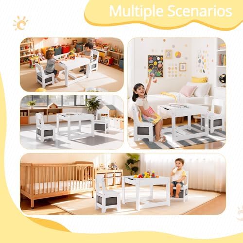 Wood Toddler Table and Chair Set, Kids Activity Desk, White Gray, alternate view 4