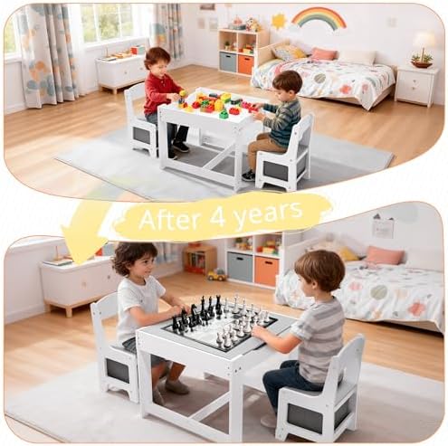 Wood Toddler Table and Chair Set, Kids Activity Desk, White Gray, alternate view 6