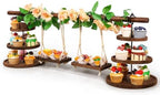 Wooden 3 Tier Cupcake Dessert Table Display Stand with Swing & Flower Decor in Round Tray
