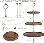Wooden 3 Tier Cupcake Dessert Table Display Stand with Swing & Flower Decor in Round Tray, alternate view 4