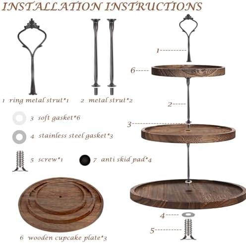 Wooden 3 Tier Cupcake Dessert Table Display Stand with Swing & Flower Decor in Round Tray, alternate view 4