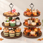 Wooden 3 Tier Cupcake Dessert Table Display Stand with Swing & Flower Decor in Round Tray, alternate view 6