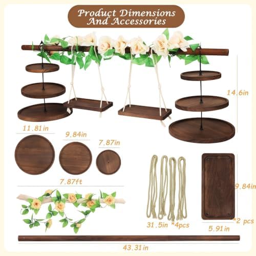 Wooden 3 Tier Cupcake Dessert Table Display Stand with Swing, Larger in Round Tray - Larger, alternate view 3