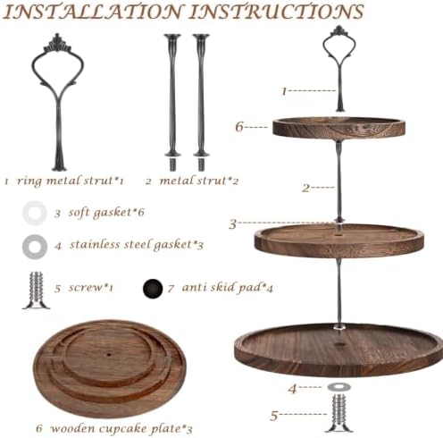 Wooden 3 Tier Cupcake Dessert Table Display Stand with Swing, Larger in Round Tray - Larger, alternate view 4