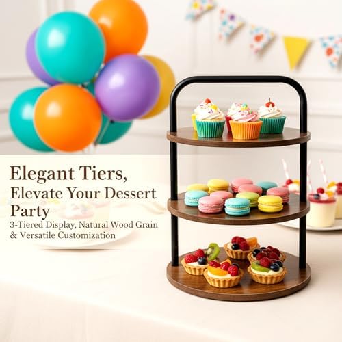 Wooden 3-Tier Cupcake Stand for 50 Cupcakes - Round Tiered Dessert Display & Serving Tray Set for Wedding, alternate view 3