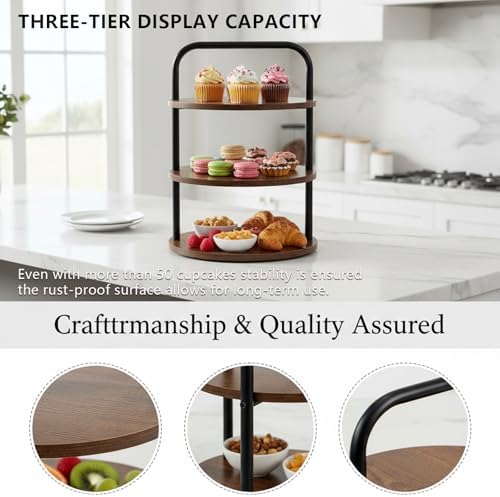 Wooden 3-Tier Cupcake Stand for 50 Cupcakes - Round Tiered Dessert Display & Serving Tray Set for Wedding, alternate view 4