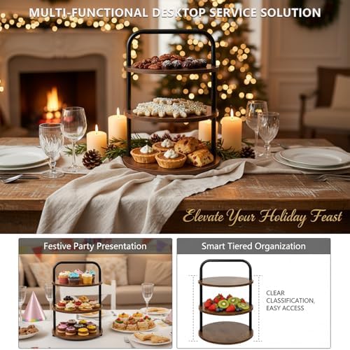 Wooden 3-Tier Cupcake Stand for 50 Cupcakes - Round Tiered Dessert Display & Serving Tray Set for Wedding, alternate view 5