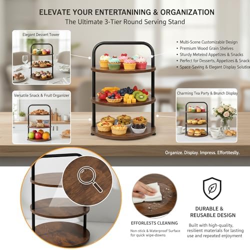 Wooden 3-Tier Cupcake Stand for 50 Cupcakes - Round Tiered Dessert Display & Serving Tray Set for Wedding, alternate view 7