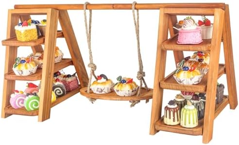 Wooden 3 Tier Cupcake Stand, Rustic Cupcake Display Stand for Dessert Table, Foldable Serving Tray Tower for