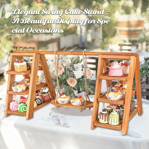 Wooden 3 Tier Cupcake Stand, Rustic Cupcake Display Stand for Dessert Table, Foldable Serving Tray Tower for, alternate view