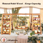 Wooden 3 Tier Cupcake Stand, Rustic Cupcake Display Stand for Dessert Table, Foldable Serving Tray Tower for, alternate view