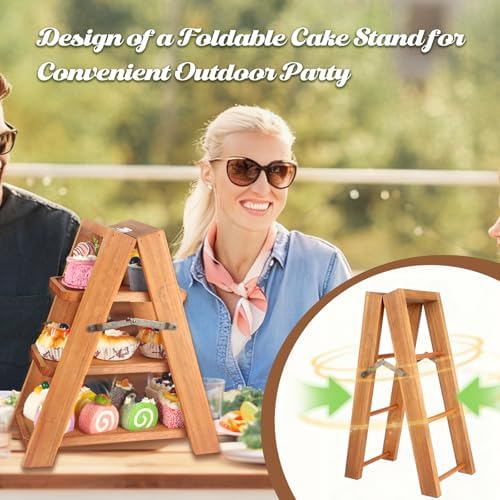 Wooden 3 Tier Cupcake Stand, Rustic Cupcake Display Stand for Dessert Table, Foldable Serving Tray Tower for, alternate view