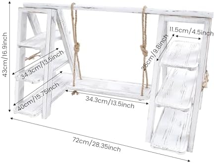 Wooden 3 Tier Cupcake Stand, Rustic Folding Dessert Display Ladder with Swing Tray & Flower Decoration, alternate view 2