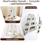 Wooden 3 Tier Cupcake Stand, Rustic Folding Dessert Display Ladder with Swing Tray & Flower Decoration, alternate view 4