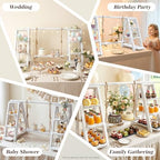 Wooden 3 Tier Cupcake Stand, Rustic Folding Dessert Display Ladder with Swing Tray & Flower Decoration, alternate view 5