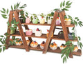 Wooden 3-Tier Cupcake Stand with Removable Trays & Vine Decoration - Foldable Party Display Serving Ladder with