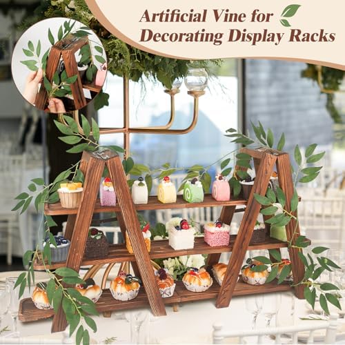 Wooden 3-Tier Cupcake Stand with Removable Trays & Vine Decoration - Foldable Party Display Serving Ladder with, alternate