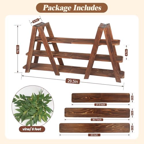 Wooden 3-Tier Cupcake Stand with Removable Trays & Vine Decoration - Foldable Party Display Serving Ladder with, alternate