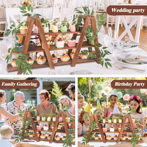 Wooden 3-Tier Cupcake Stand with Removable Trays & Vine Decoration - Foldable Party Display Serving Ladder with, alternate