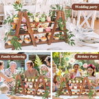 Wooden 3-Tier Cupcake Stand with Removable Trays & Vine Decoration - Foldable Party Display Serving Ladder with, alternate