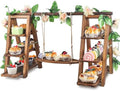 Wooden 3 Tier Cupcake Stand with Swing and Flower Decoration Serving Removable Tray Display Serving Ladder